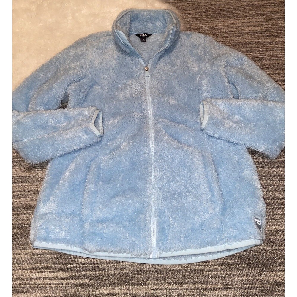 Fila Sport Light Blue Plush Fleece Teddy Zip Jacket Medium